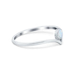 Art Deco Chevron Midi V Ring Thumb Lab Created White Opal Round 925 Sterling Silver