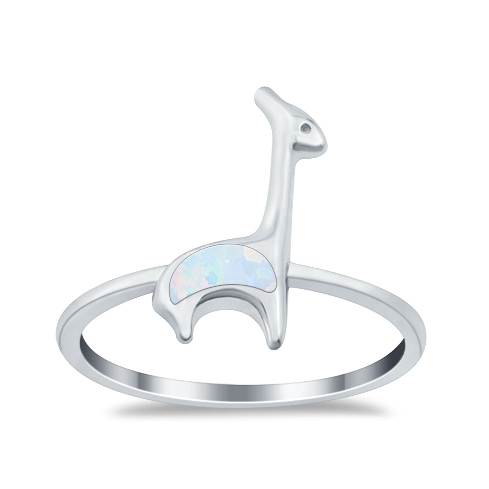 Giraffe Band Ring Lab Created White Opal 925 Sterling Silver