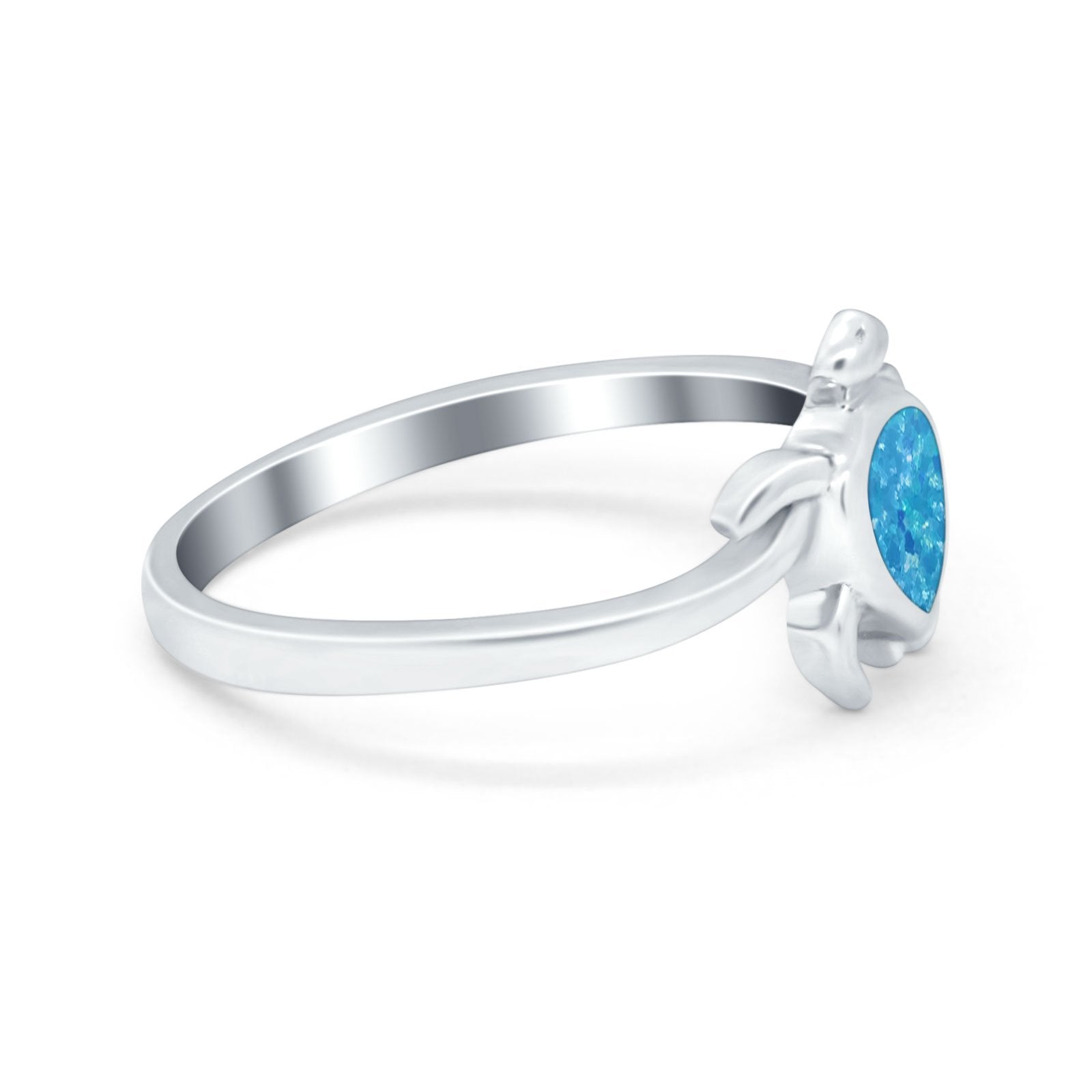 Turtle Ring Band Lab Created Blue Opal 925 Sterling Silver