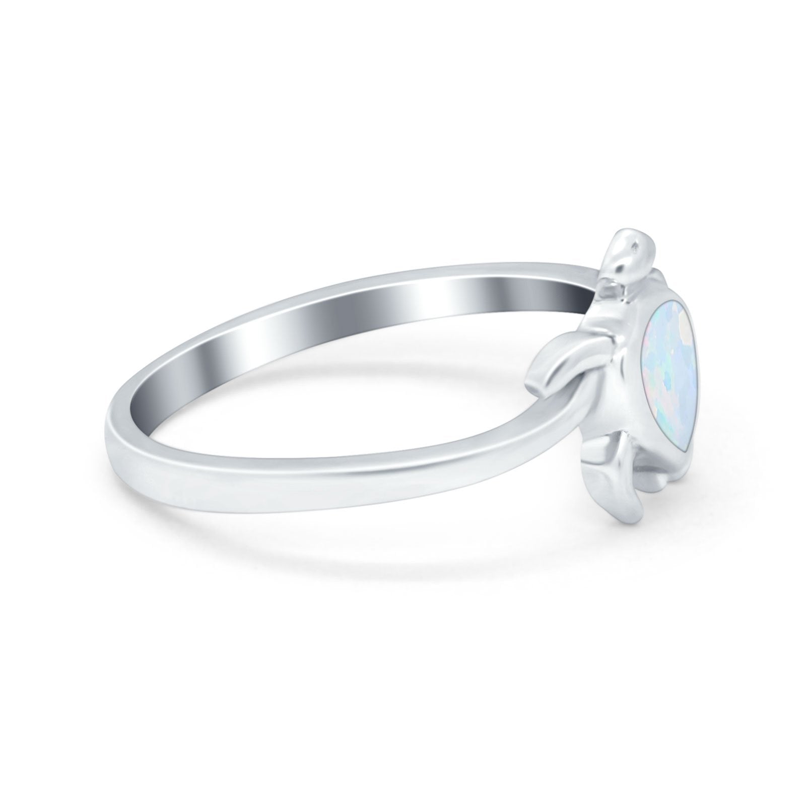 Turtle Ring Band Lab Created White Opal 925 Sterling Silver