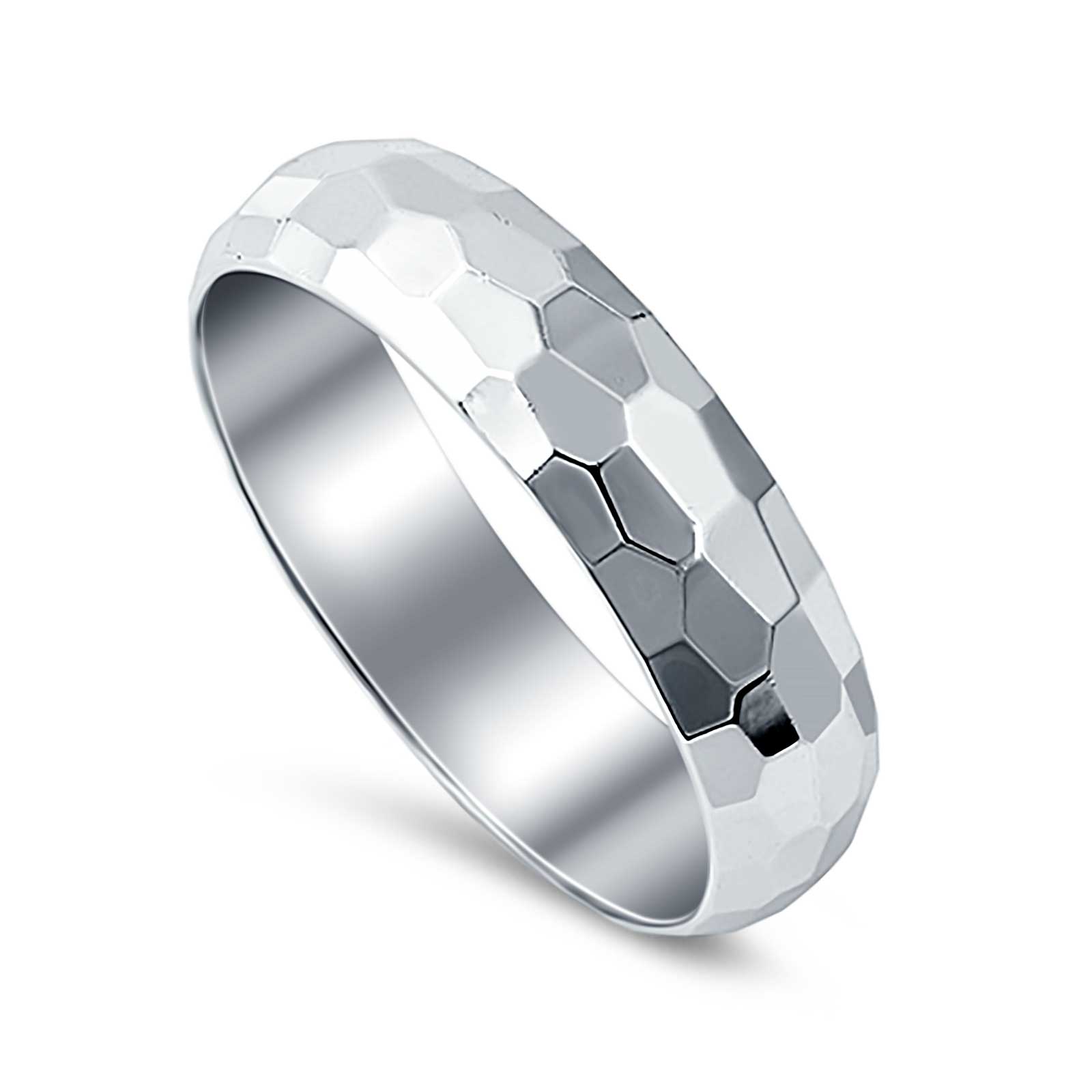 Hammered DC Style Wedding Band 925 Sterling Silver (5mm)