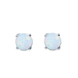 Round Solitaire Stud Earrings Lab Created White Opal 925 Sterling Silver 7mm
