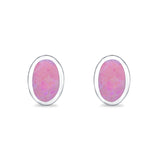 Solitaire Oval Stud Earrings Lab Created Pink Opal 925 Sterling Silver