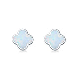 Clover Flower Stud Earring Lab Created White Opal 925 Sterling Silver (6.20mm)