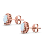 Halo Cushion Engagement Earrings Rose Tone, Lab Created White Opal 925 Sterling Silver