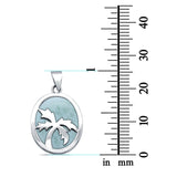 Solid Larimar with Palm Tree Design .925 Sterling Silver Charm Pendant