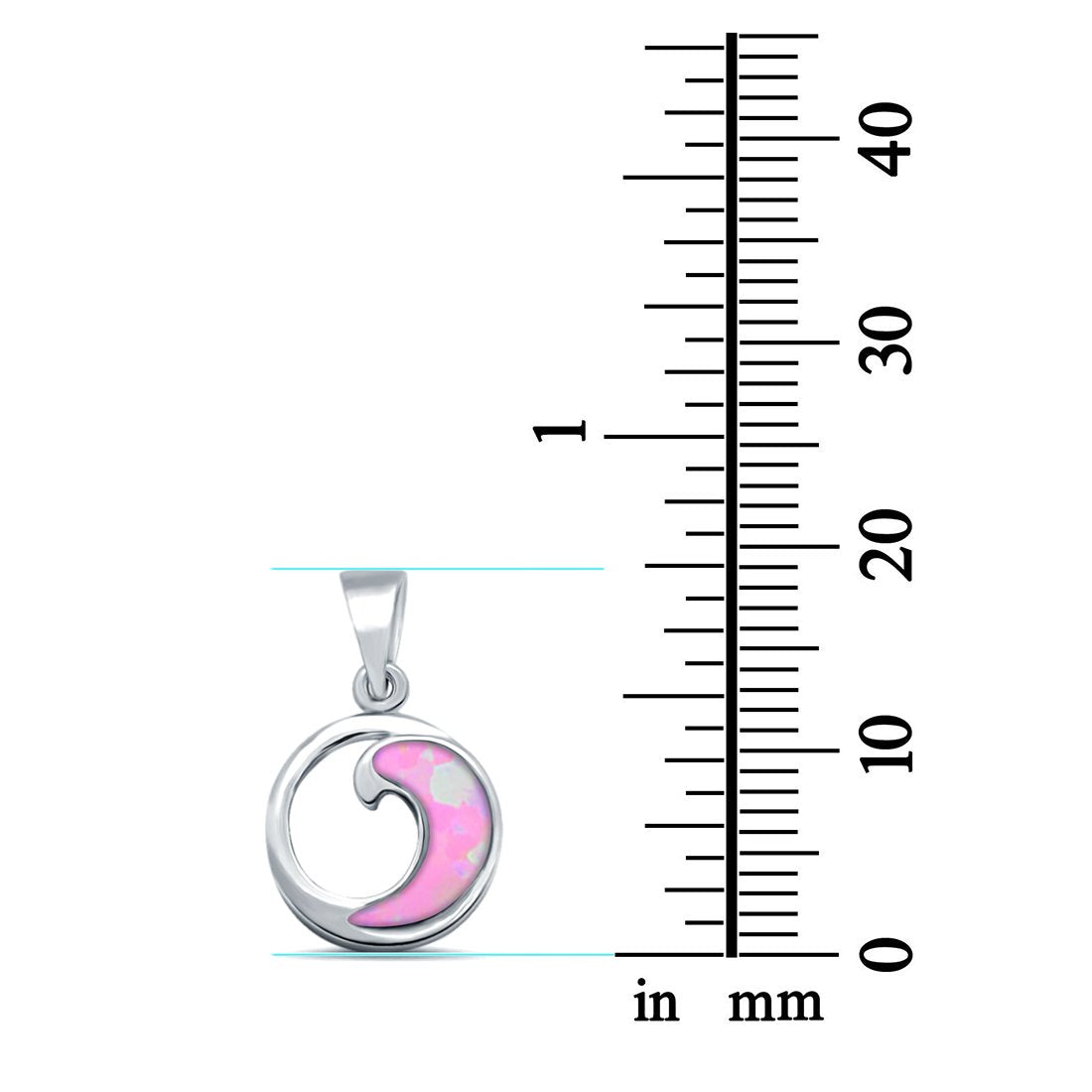 Lab Created Pink Opal Wave Design 925 Sterling Silver Charm Pendant