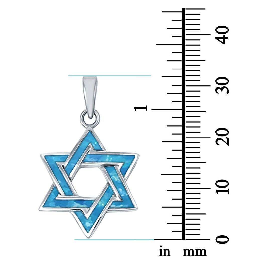 Lab Created Blue Opal Star of David .925 Sterling Silver Charm Pendant