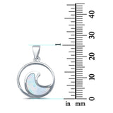Lab Created White Opal Ocean Wave 925 Sterling Silver Charm Pendant
