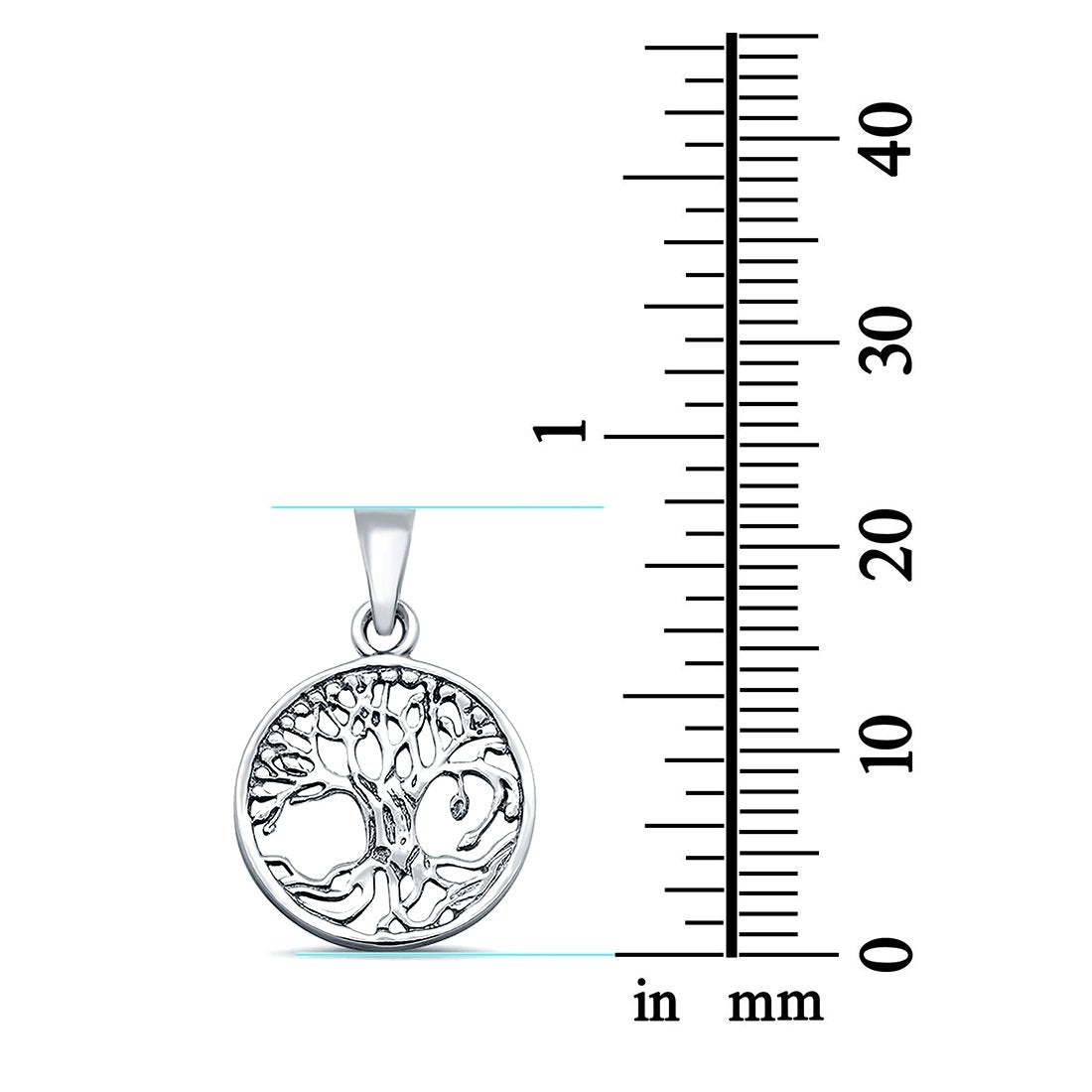 Plain Tree of Life Round Pendant Charm 925 Sterling Silver (18mm x 22mm)