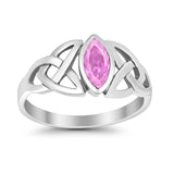 Celtic Bezel Marquise Solitaire Ring Simulated Pink CZ 925 Sterling Silver