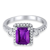 Halo Weddding Bridal Promise Ring Simulated Amethyst CZ 925 Sterling Silver