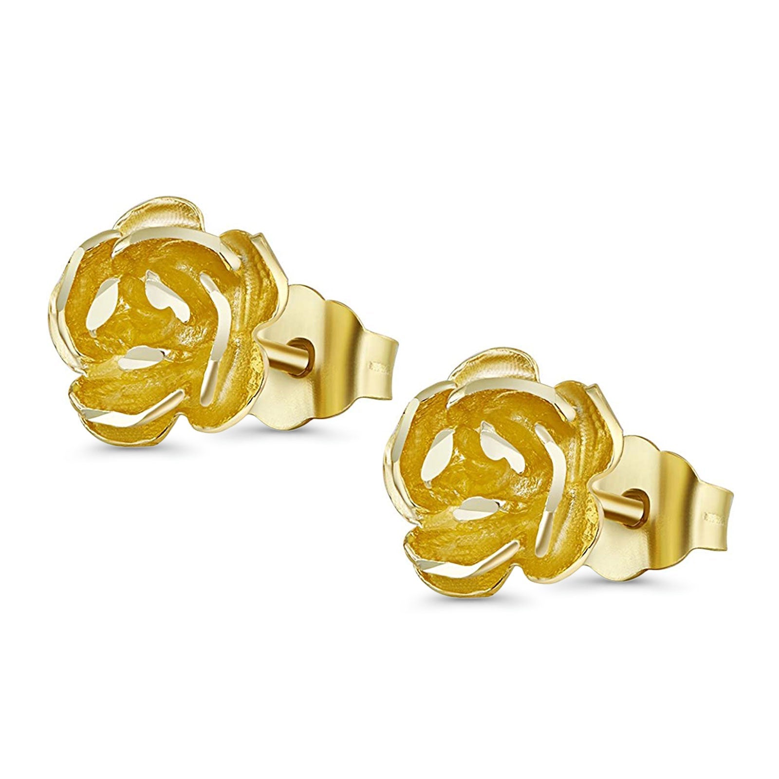 Rose Stud Earrings in Gold, Rose Jewelry