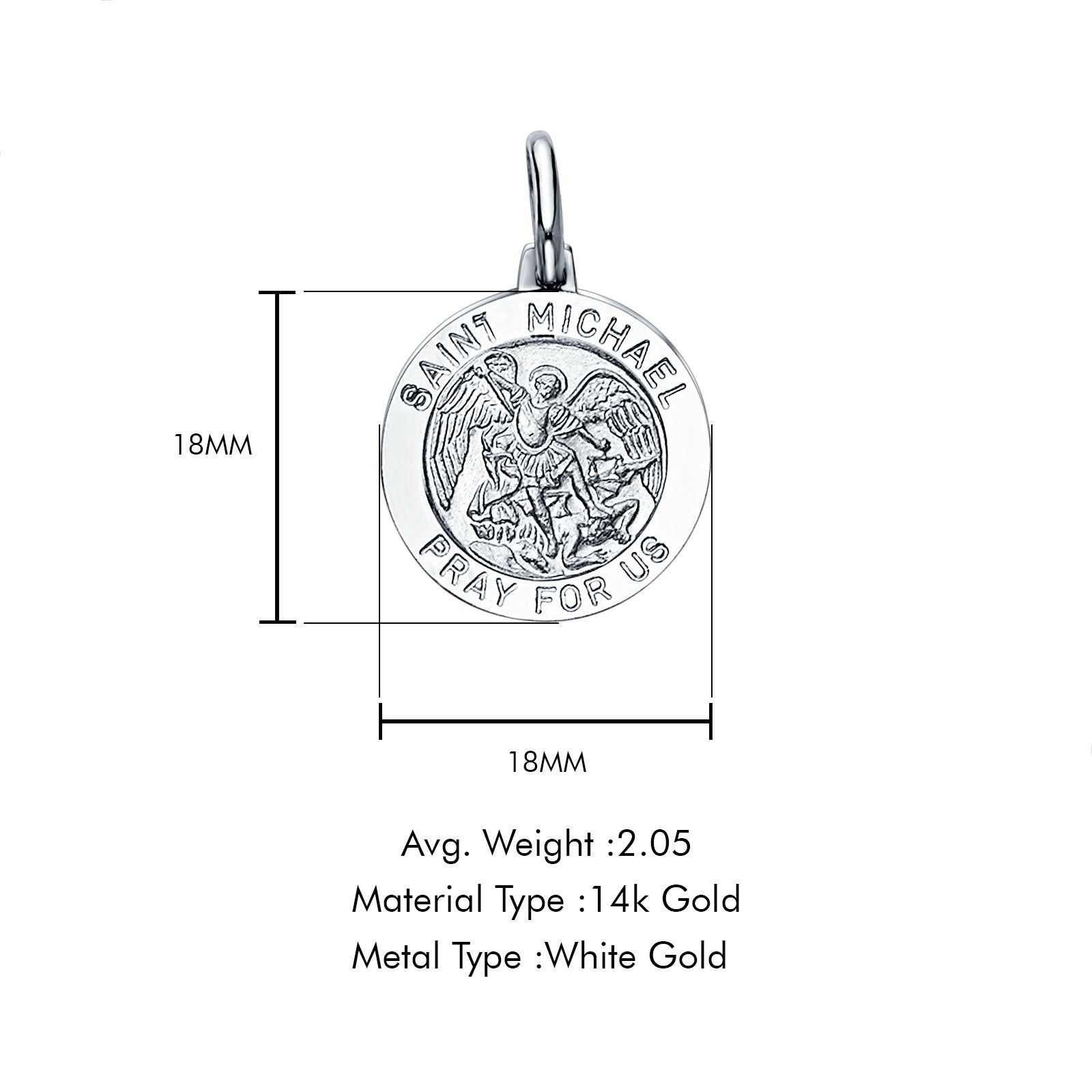 Charm Pendant 2.0 grams 18mmX18mm 14K Real White Gold St. Michael Religious