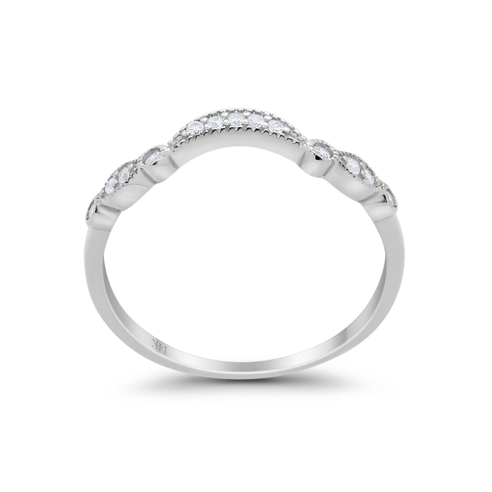 14K White Gold Art Deco Curved Wedding Band Eternity Ring Simulated Cubic Zirconia Size-7