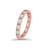 Baguette Full Eternity Wedding Ring Rose Tone, Simulated CZ 925 Sterling Silver