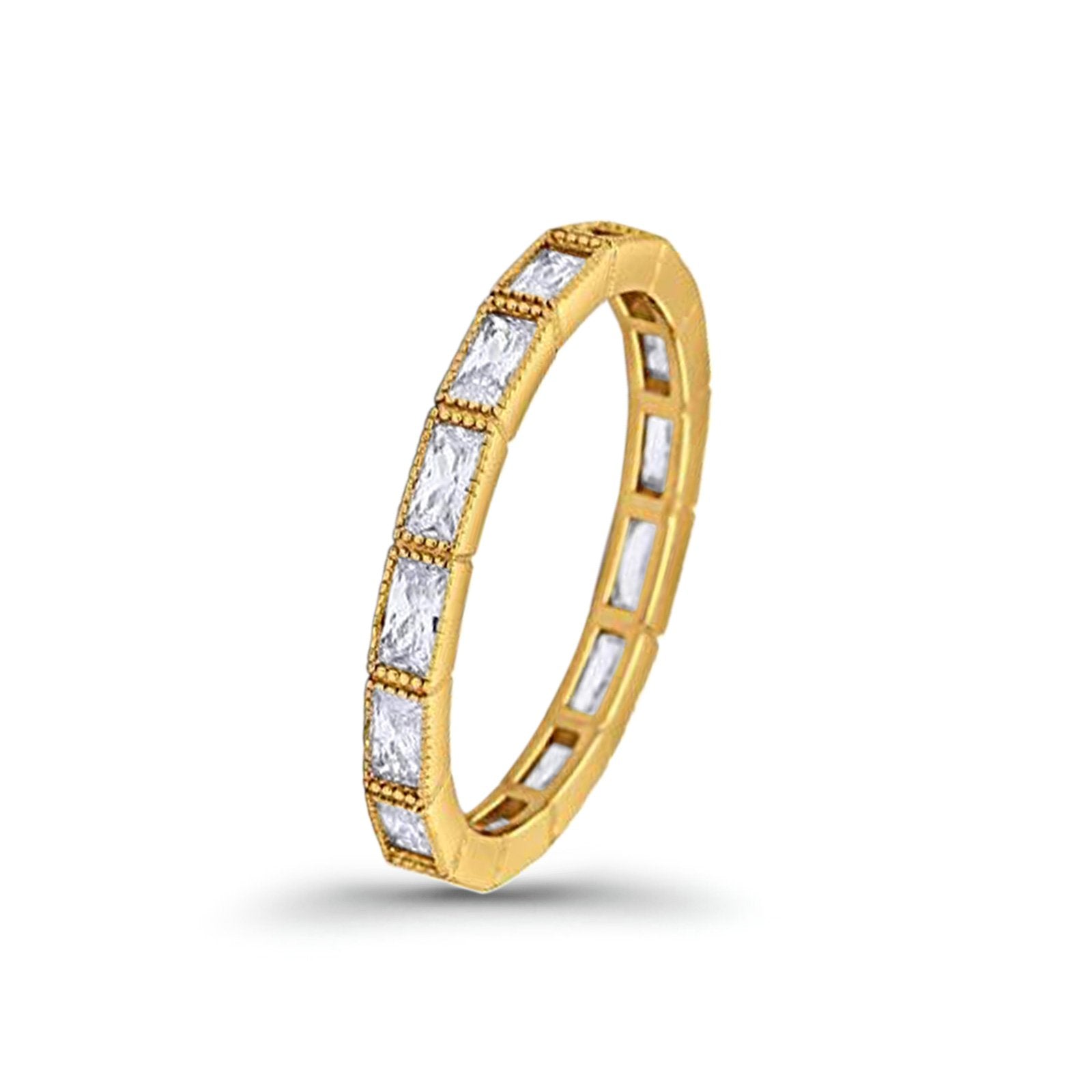 Baguette Full Eternity Wedding Band Yellow Tone, Simulated CZ 925 Sterling Silver