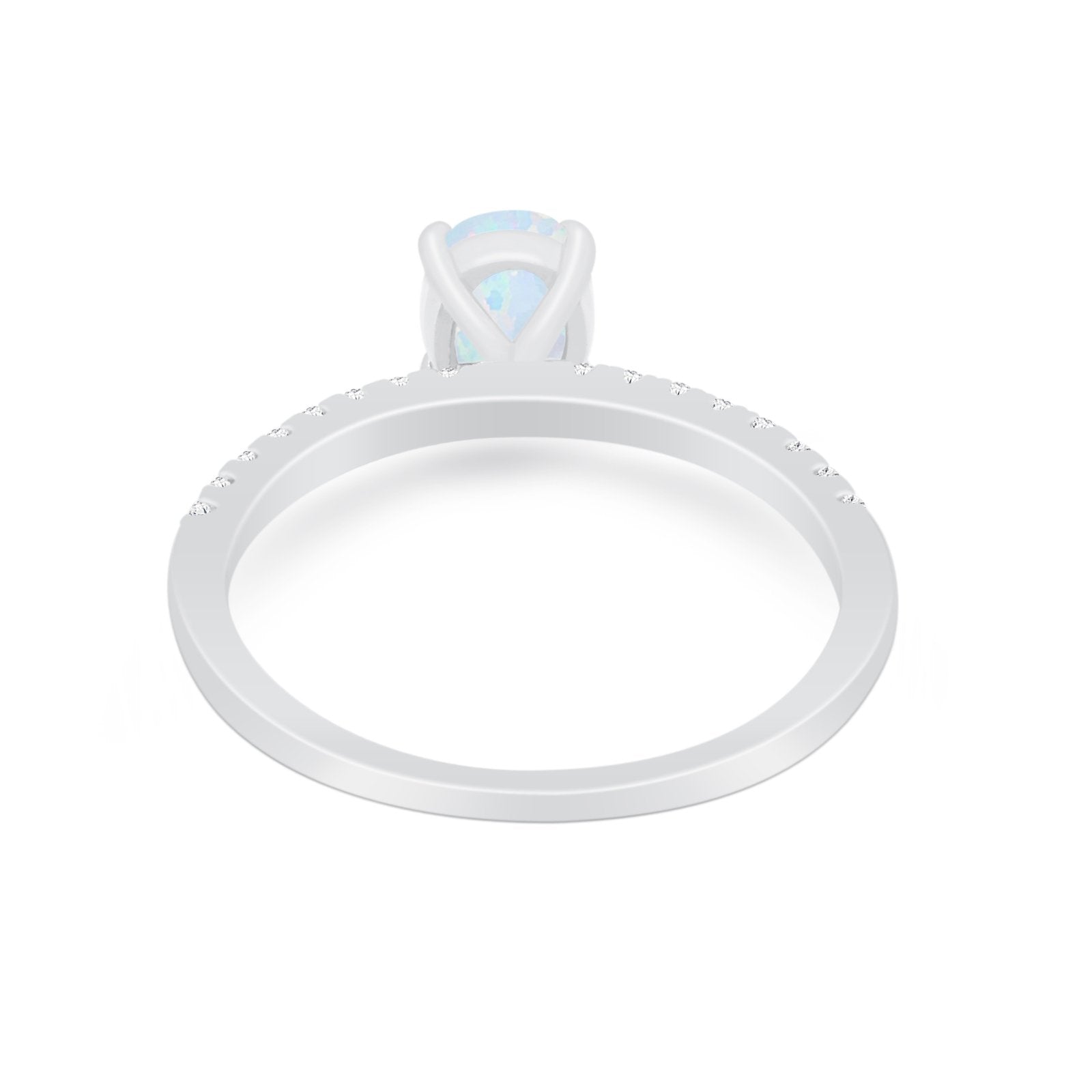 Solitaire Accent Wedding Ring Lab Created White Opal 925 Sterling Silver