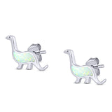 Dinosaur Stud Earring Created White Opal Solid 925 Sterling Silver (9mm)