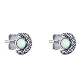 Moon Round Created White Opal Solid 925 Sterling Silver (6.6mm)