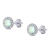 Halo Art Deco Stud Earring Round Simulated Cubic Zirconia Created White Opal Solid 925 Sterling Silver (8.2mm)