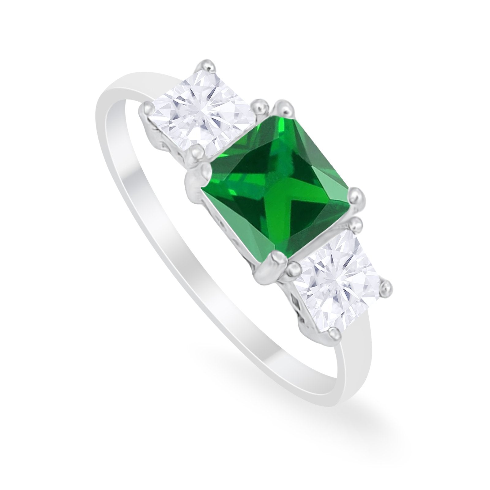 Princess Cut Engagement Ring Simulated Green Emerald CZ 925 Sterling Silver