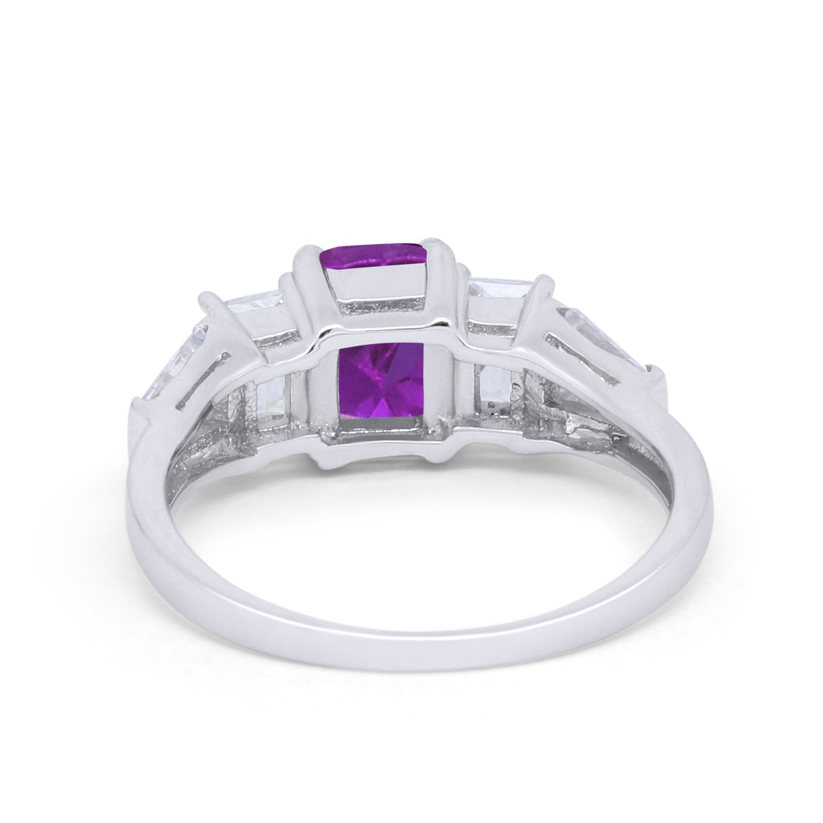 Engagement Ring Radiant Cut Simulated Amethyst CZ 925 Sterling Silver