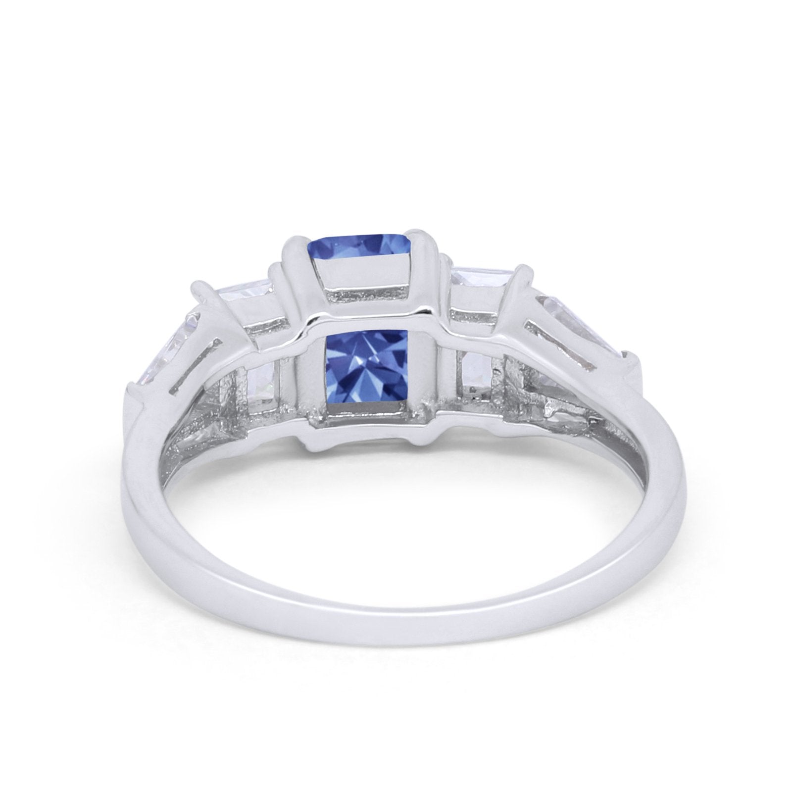 Engagement Ring Radiant Cut Simulated Tanzanite CZ 925 Sterling Silver