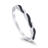 Half Eternity Infinity Twisted Band Rings Simulated Black CZ 925 Sterling Silver