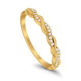 Half Eternity Infinity Twisted Band Rings Yellow Tone, Simulated CZ 925 Sterling Silver