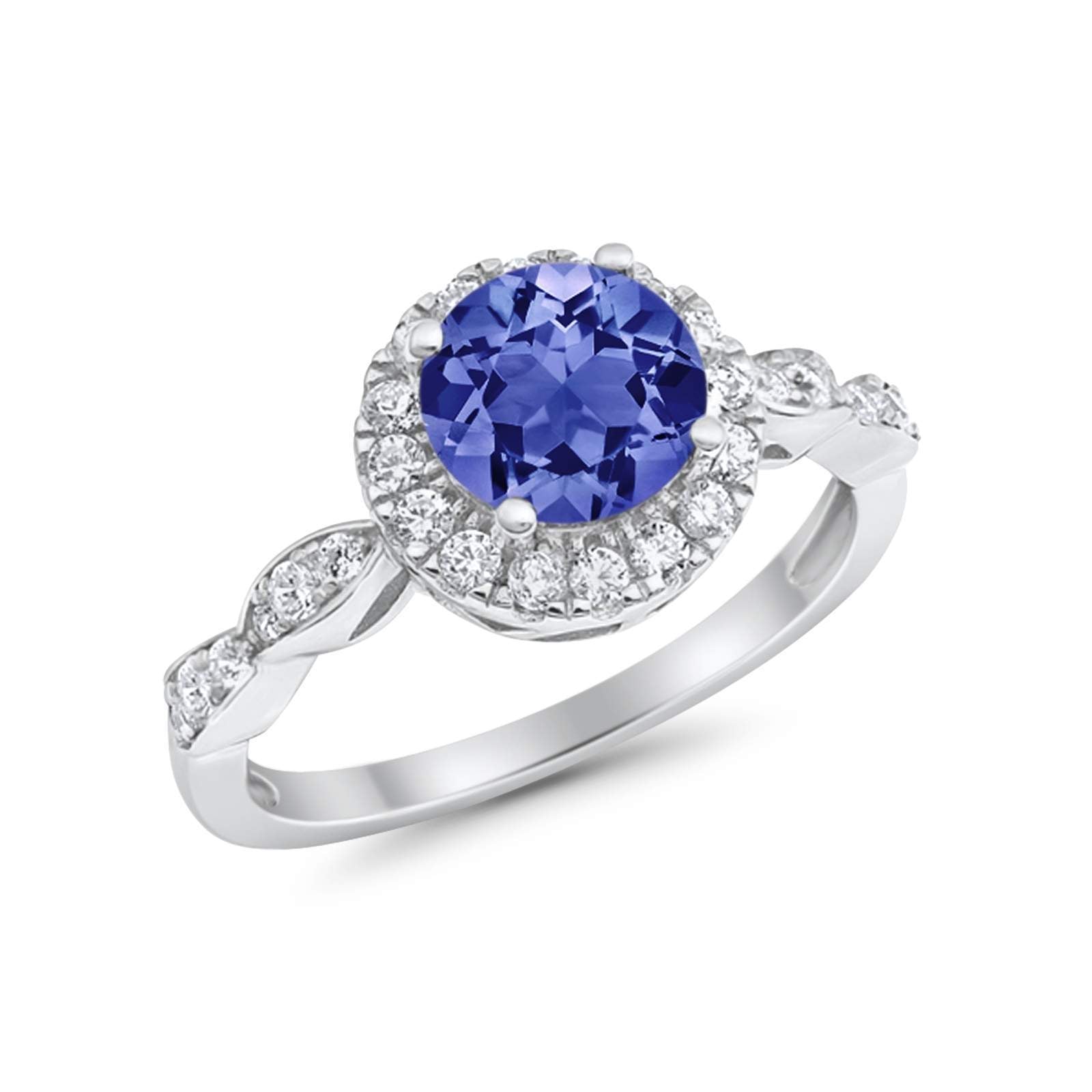 Art Deco Engagement Ring Round Simulated Tanzanite CZ 925 Sterling Silver