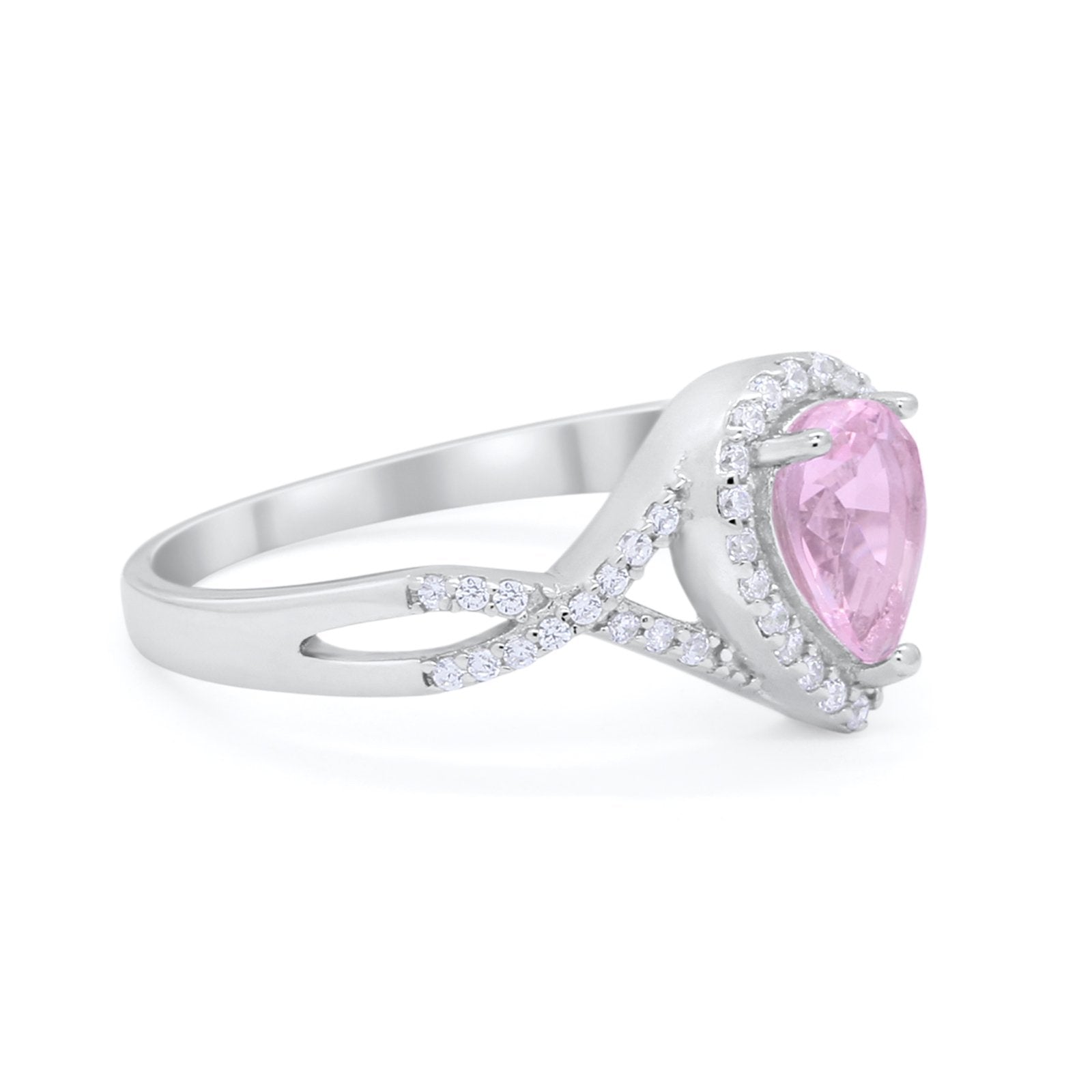 Teardrop Wedding Promise Ring Infinity Simulated Pink Morganite CZ 925 Sterling Silver