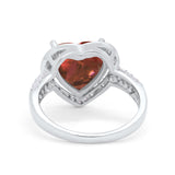 Halo Fashion Ring Heart Simulated Garnet Cubic Zirconia 925 Sterling Silver