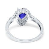 Teardrop Pear Halo Engagement Ring Simulated Blue Sapphire CZ 925 Sterling Silver