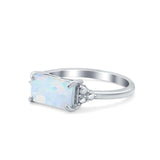 Sideways Fashion Ring Dainty Lab Created White Opal 925 Sterling Silver