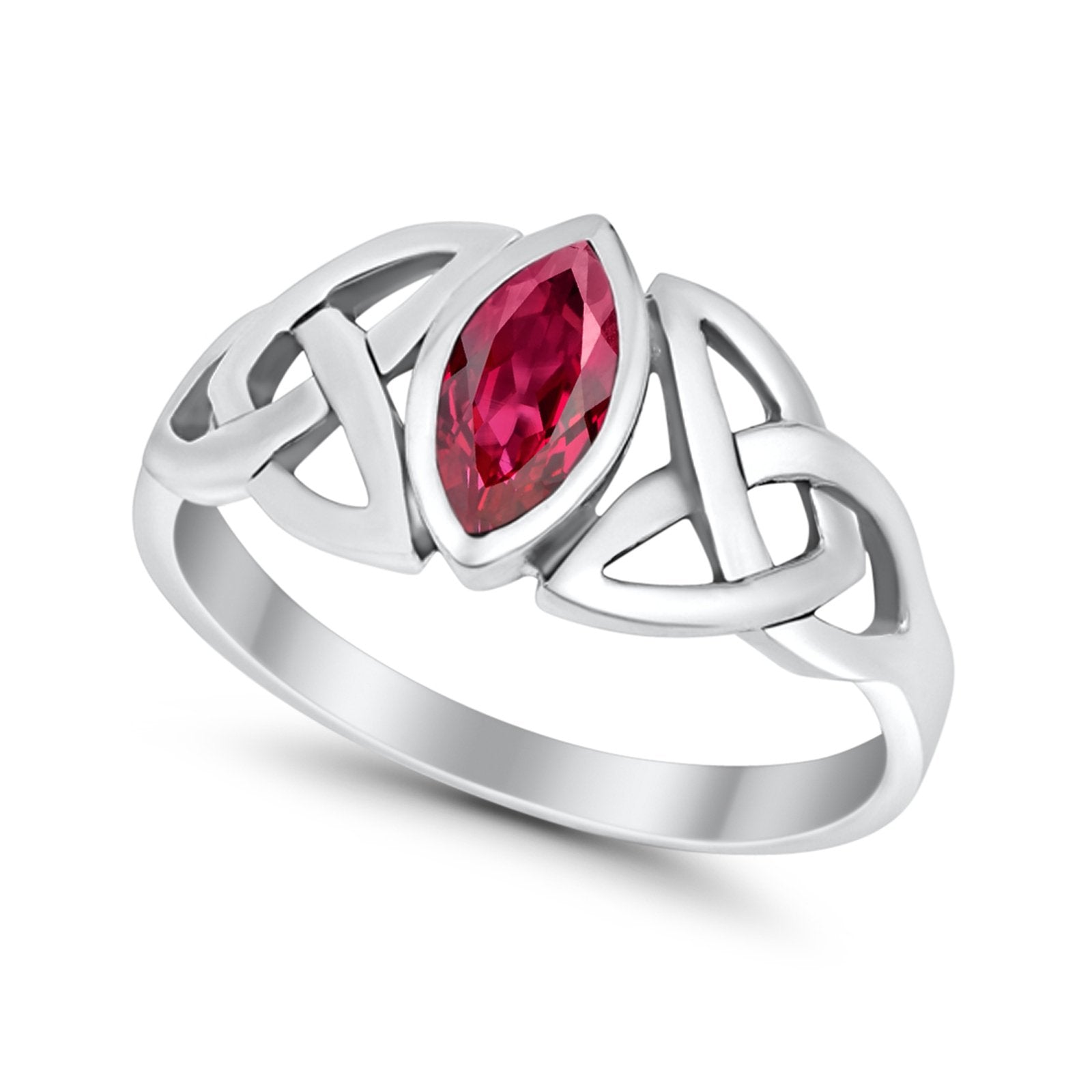 Celtic Bezel Marquise Solitaire Ring Simulated Ruby CZ 925 Sterling Silver