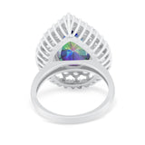 Teardrop Cocktail Ring Pear Round Simulated Rainbow CZ 925 Sterling Silver
