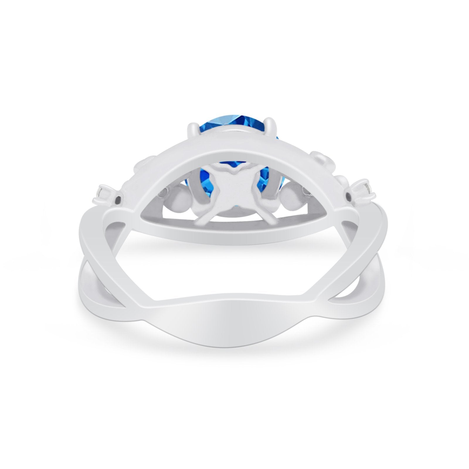 Plumeria Flower Infinity Shank Wedding Ring Simulated Blue Topaz CZ 925 Sterling Silver