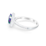 Halo Princess Cut Wedding Bridal Ring Simulated Rainbow CZ 925 Sterling Silver