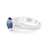 Vintage Style Round Simulated Rainbow CZ Wedding Ring 925 Sterling Silver