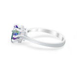 Vintage Style Teardrop Wedding Ring Simulated Rainbow CZ 925 Sterling Silver