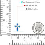 Cross Stud Earring Created Blue Opal Solid 925 Sterling Silver (12.6mm)