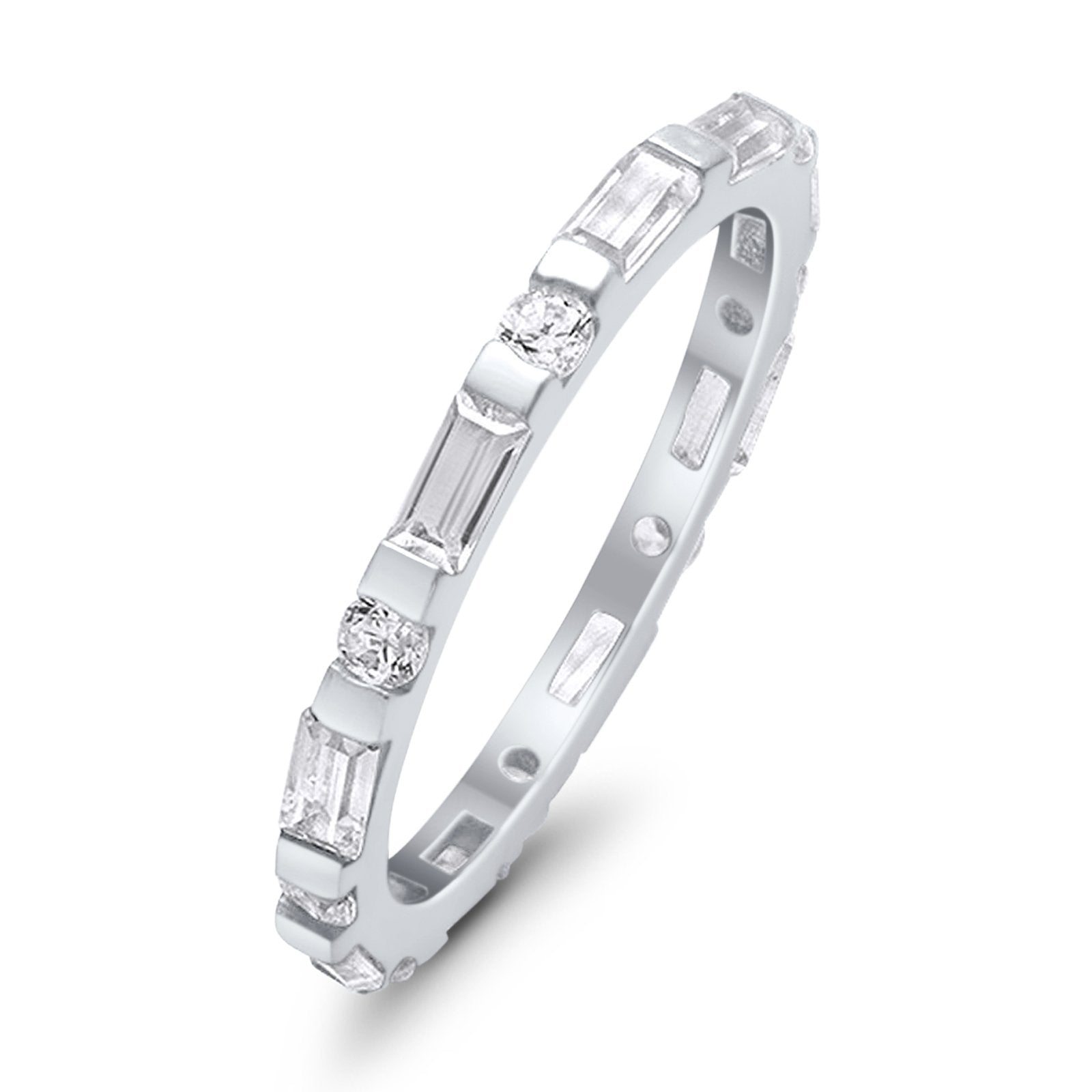 Eternity Stackable Engagement Ring Baguette Simulated CZ 925 Sterling Silver
