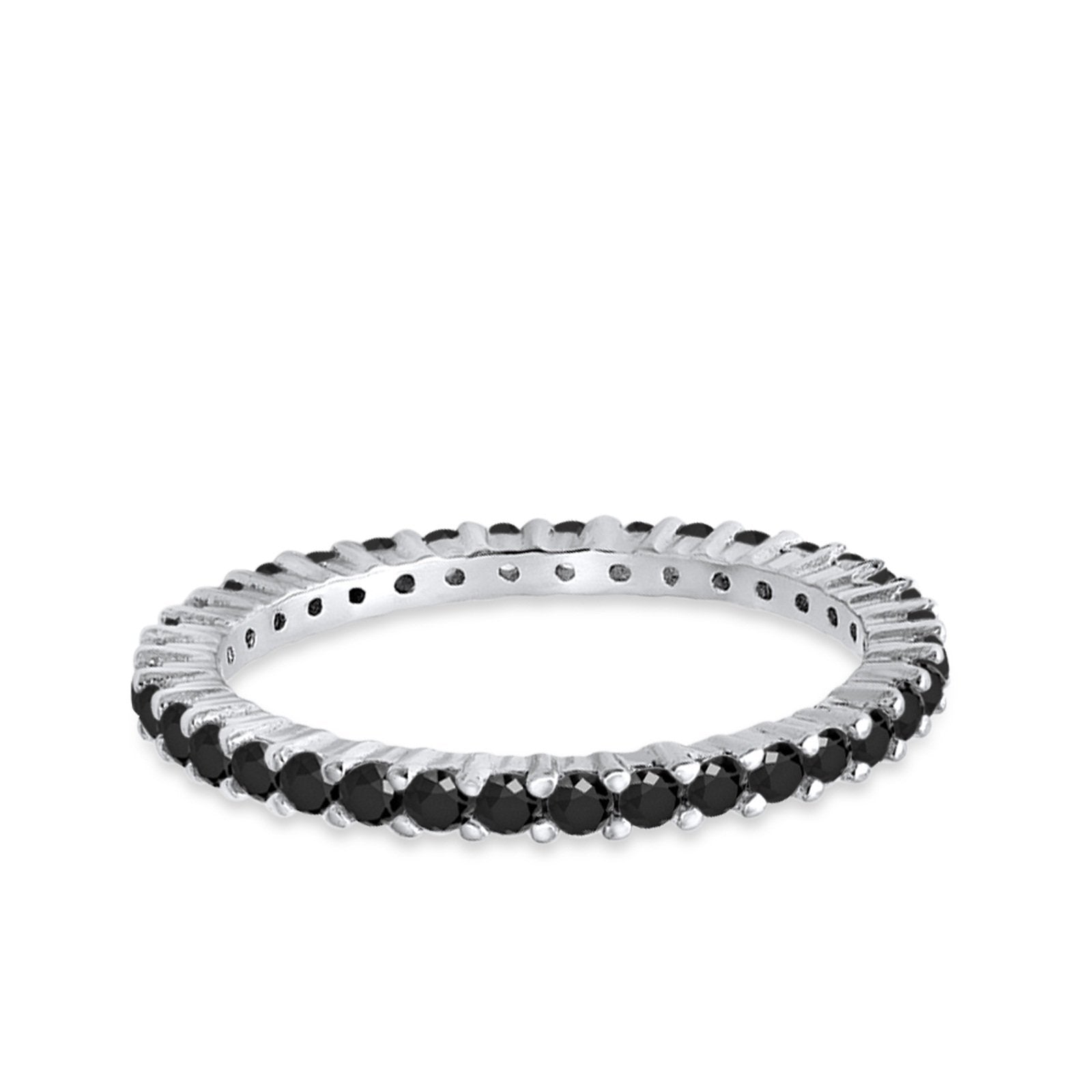Full Eternity Wedding Band Round Simulated Black CZ Ring 925 Sterling Silver
