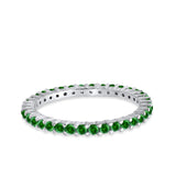 Full Eternity Wedding Band Round Simulated Green Emerald CZ Ring 925 Sterling Silver