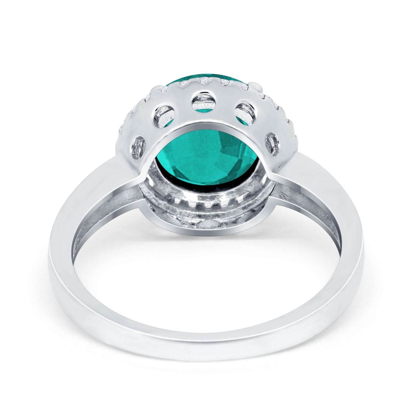 Halo Engagement Ring Large Round Simulated Paraiba Tourmaline CZ 925 Sterling Silver