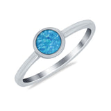 Petite Dainty Ring Solitaire Round Lab Blue Opal Simulated CZ 925 Sterling Silver