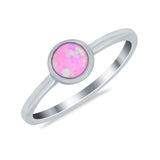 Petite Dainty Ring Solitaire Round Lab Created Pink Opal 925 Sterling Silver