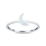 Moon Band Crescent Ring Lab Created White Opal 925 Sterling Silver