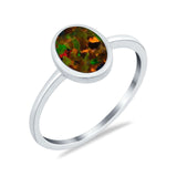 Solitaire Oval Thumb Ring Lab Created Black Opal Stone 925 Sterling Silver